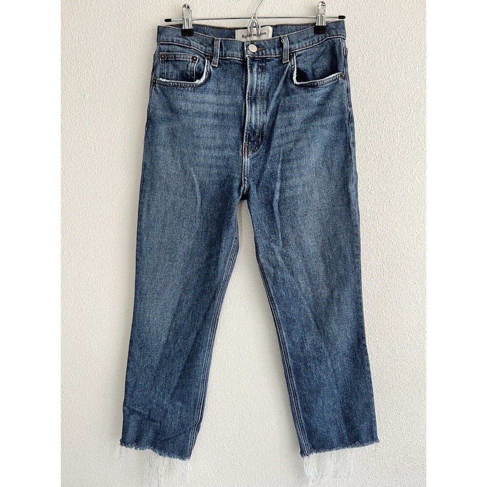 Reformation Jeans Womens 30 Blue Liza Ultra High Rise Straight Raw Hem Cropped